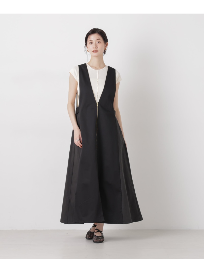 UNIVERSAL OVERALL/TWILL JUMPER SKIRT NANO universe ナノ全ての存在 衣装・御召しもの 衣装 ベージュ 黒いこと【貨物輸送無料】[ Fashion]