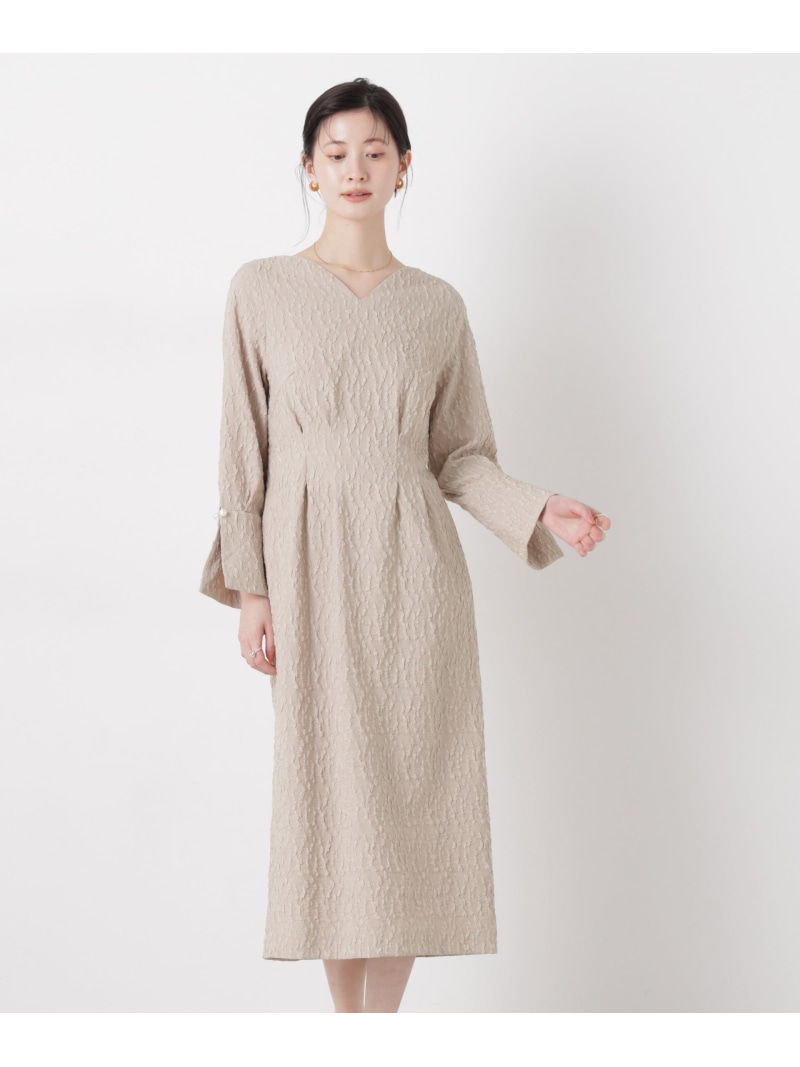 troisieme chaco/別注 PUFFY JACQUARD ワンピース NANO universe ナノユニバース ワンピース・ドレス ワンピース ネイビー ベージュ【送料無料】[ Fashion]