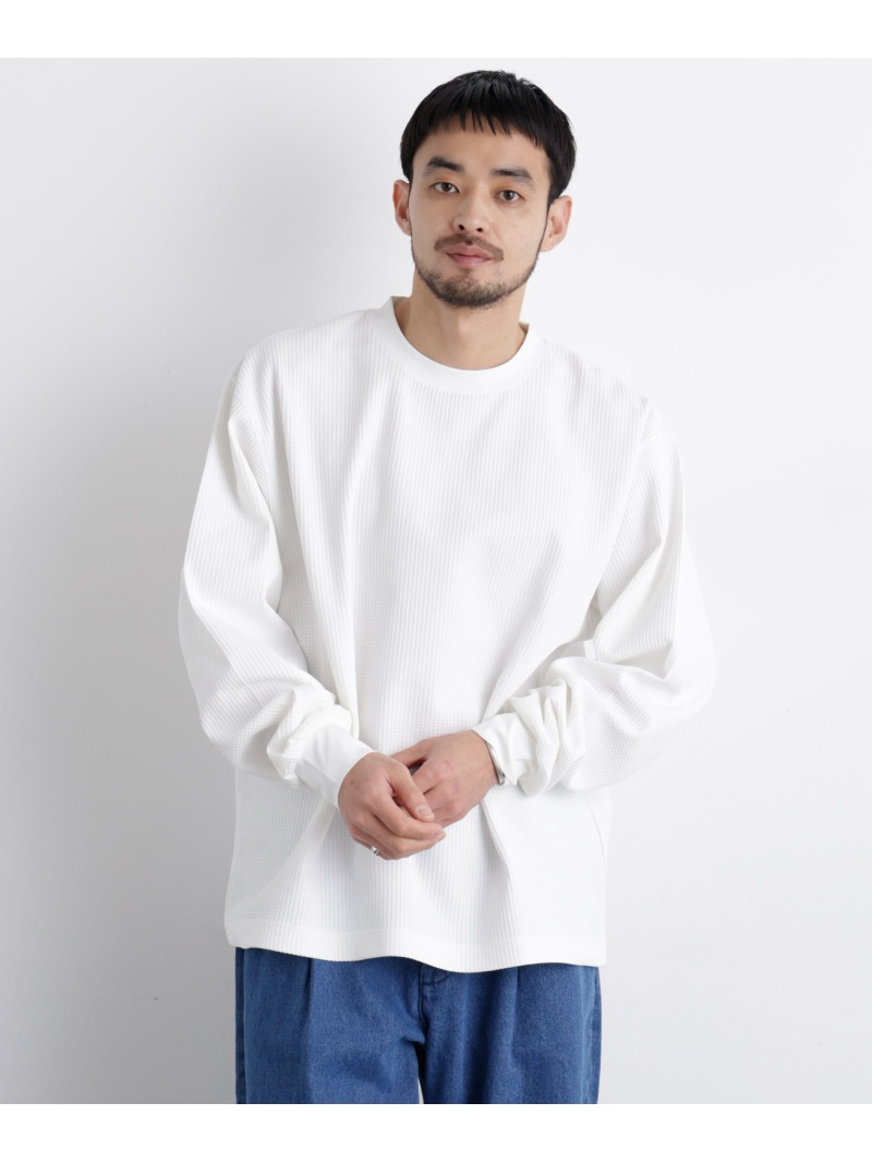 ワッフルプルオーバーTシャツ 長袖 NANO universe ナノユニバース トップス カットソー・Tシャツ グレー ホワイト ブラック【送料無料】[ Fashion]