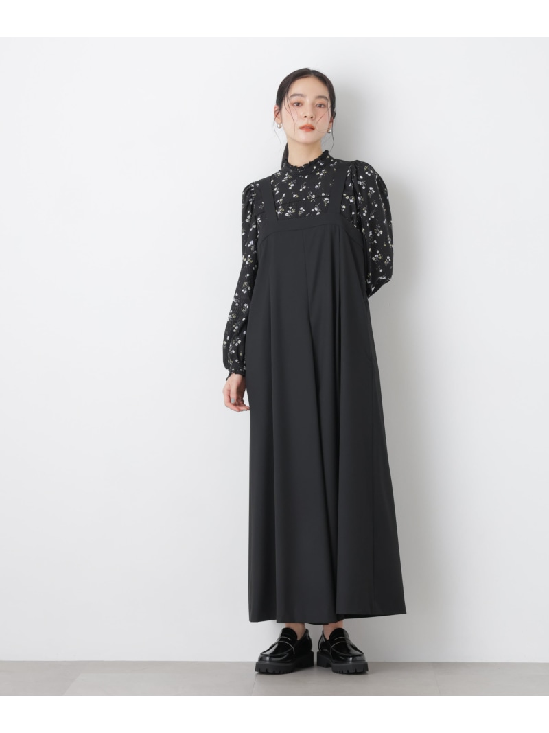 ワイドフレアサロペット NANO universe ナノユニバース ワンピース・ドレス ワンピース ベージュ ブラック【送料無料】[ Fashion]