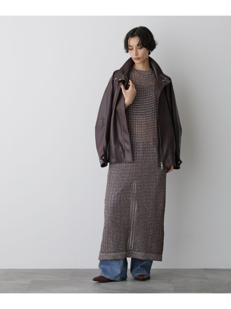 「STEVELOUR」シャイニーレースニットワンピース NANO universe ナノユニバース トップス ニット グレー ブラウン【送料無料】[ Fashion]