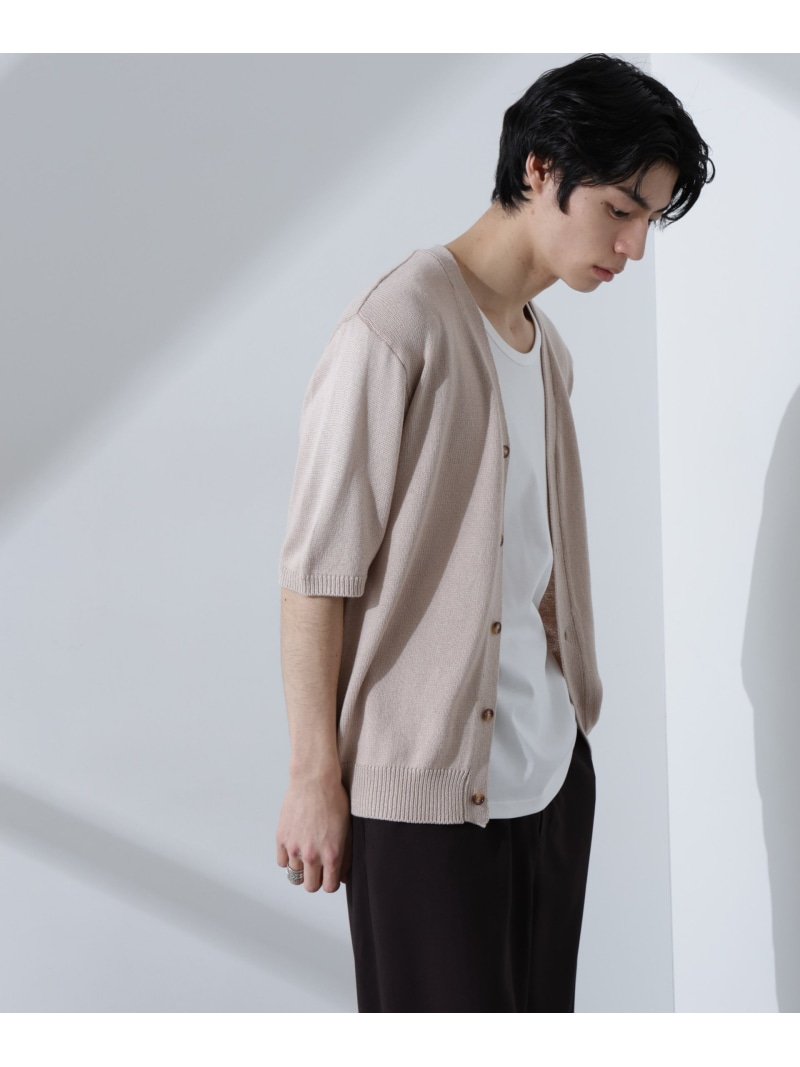 【SALE／20%OFF】コットンライクニットカーディガン 半袖 NANO universe ナノユニバース トップス ニット イエロー ベージュ ネイビー【RBA_E】【送料無料】[ Fashion]