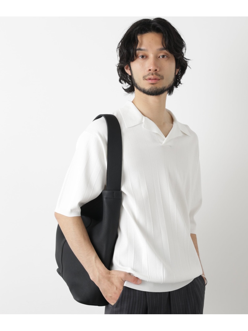 「ASSEMBLANC」 針抜きスキッパーポロ NANO universe ナノユニバース トップス ニット ブラック ホワイト【先行予約】*【送料無料】[ Fashion]