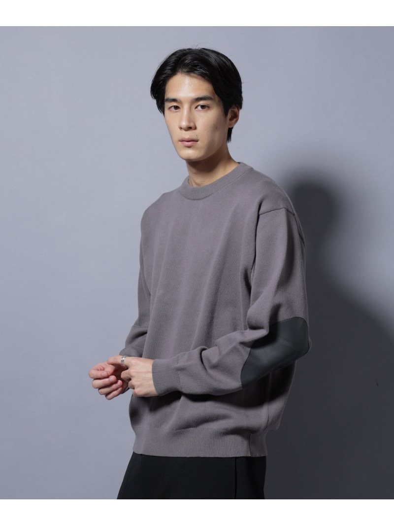 【SALE／30%OFF】「大人のスウェット」コットンスウェットライクニット エルボーパッチクルーネック NANO universe ナノユニバース トップス ニット ベージュ グレー【RBA_E】【送料無料】[ Fashion]