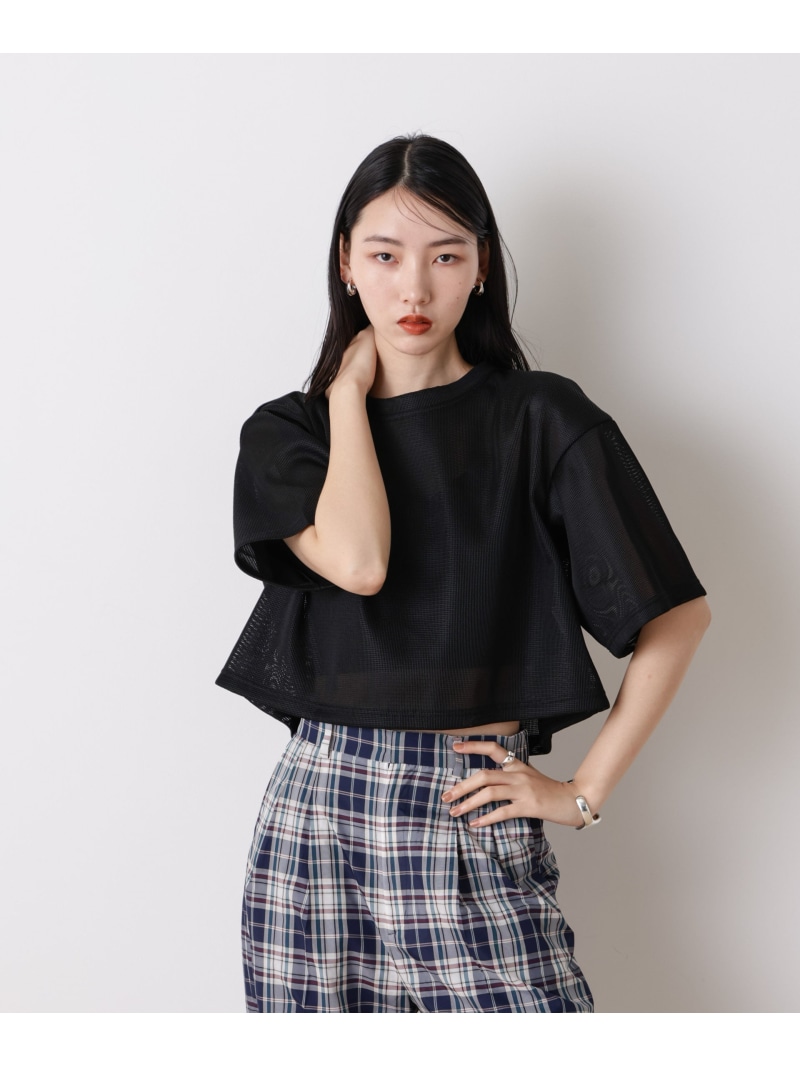 【SALE／30%OFF】「STEVELOUR」シアーメッシュショートトップス(セットアップ可) NANO universe ナノユニバース トップス カットソー・Tシャツ ブラック ホワイト【RBA_E】【送料無料】[ Fashion]｜NANO universe