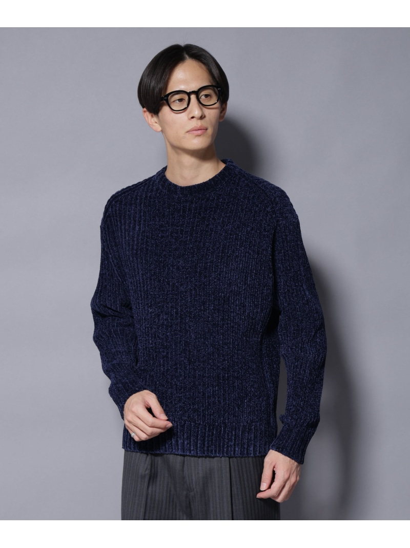 【SALE／40%OFF】ローゲージ ベロアモール クルーネックニット NANO universe ナノユニバース トップス ニット ブラウン ネイビー【RBA_E】【送料無料】[ Fashion]