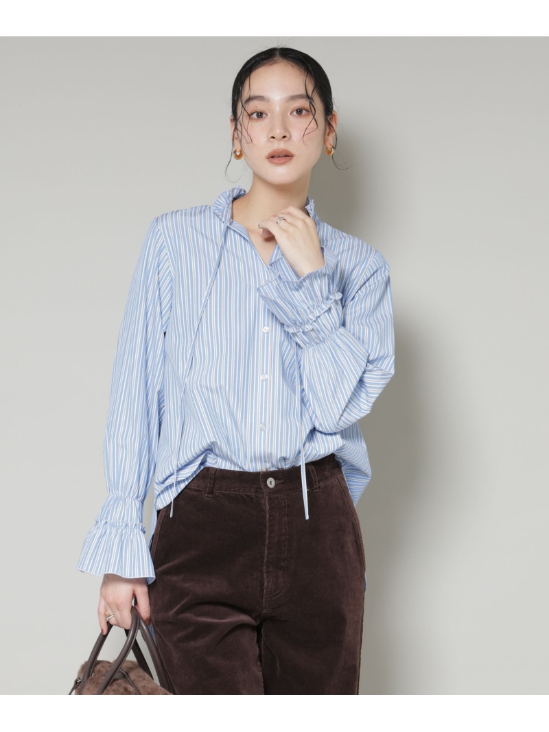 ストライプフリルシャツ NANO universe ナノユニバース トップス シャツ・ブラウス ブラック ブルー【送料無料】[ Fashion]