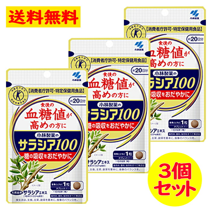 小林製薬 毎日続々入荷 の サラシア100 約20日分 60粒 3個セット 血糖値 特定保健用食品 サプリメント サプリ 特保 サラシア 糖の吸収を穏やかに 【51%OFF!】 トクホ
