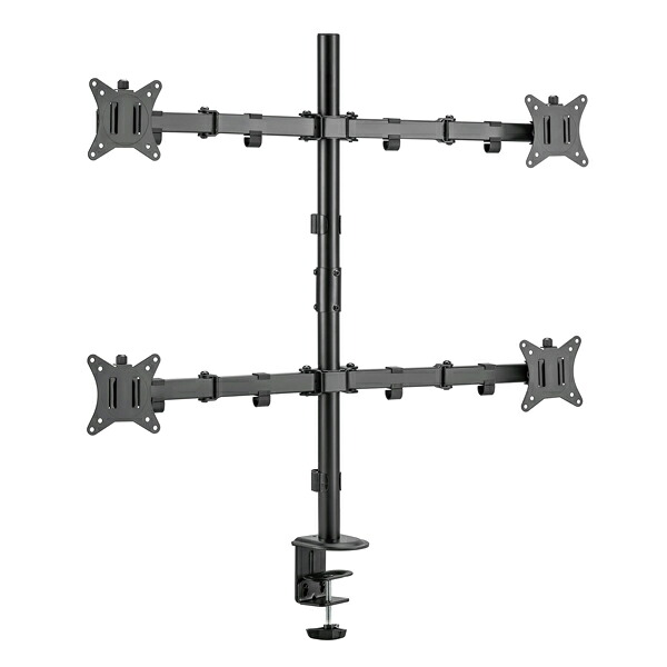 グリーンハウス GREEN HOUSE 液晶モニターアーム 4画面(2×2) クランプ/グロメット式(GH-AMEN4-BK) 取り寄せ商品