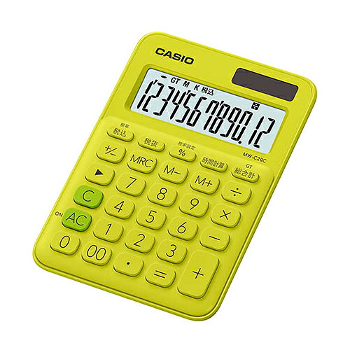 カシオ計算機 CASIO 【5個セット】 カラフル電卓 ミニジャストタイプ ライムグリーン(MW-C20C-YG-NX5) 取り寄せ商品|ナノズ 店