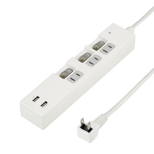 YAZAWA 5個セット 個別スイッチ付3AC2USB3.4A2mホワイト(Y02KS532WH2UX5) 取り寄せ商品