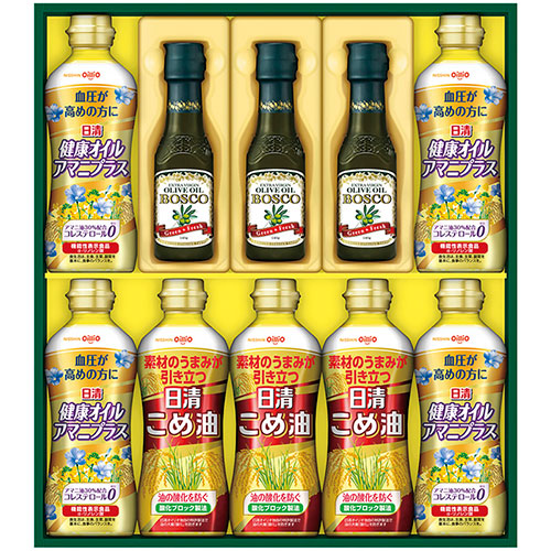 日清オイリオ ヘルシーオイル&ボスコギフト 健康オイルアマニプラス、こめ油・ボスコエキストラバージンオリーブオイル(C6179550) 取り寄せ商品
