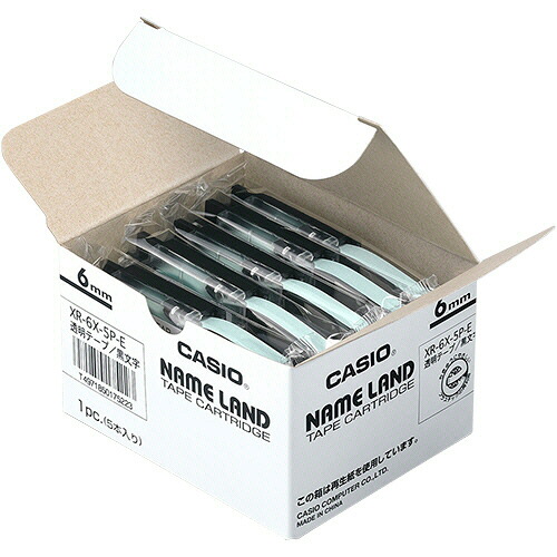 カシオ CASIO NAME LAND スタンダードテープ 6mmx8m 透明/黒文字 1セット(30個:5個x6パック)(4971850175223 x6) 取り寄せ商品