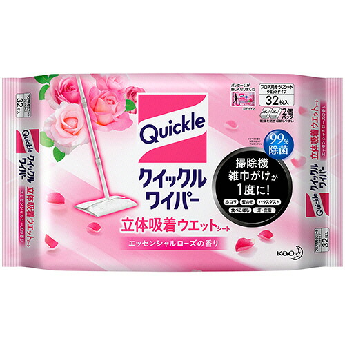 花王 クイックルワイパー 立体吸着ウエットシート エッセンシャルローズ 1セット(320枚:32枚×10パック)(4901301327864 x10) 取り寄せ商品
