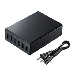 サンワサプライ SANWA SUPPLY USB充電器（6ポート・合計12A・ブラック）(ACA-IP67BK) メーカー在庫品