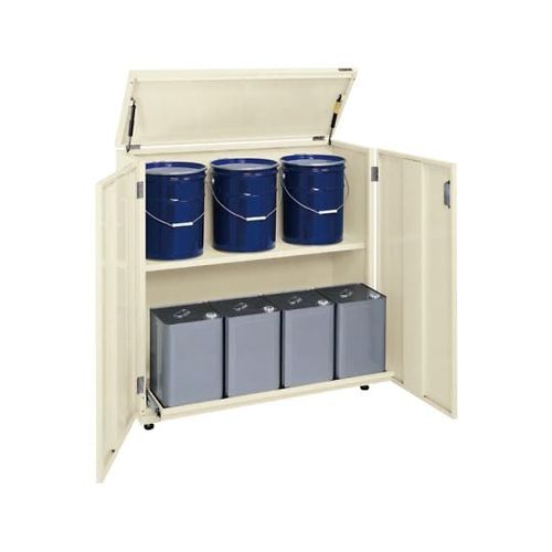 サカエ 一斗缶庫入れ庫（一斗缶・ペール缶兼用手合い・据えつける式） W1055×D415×H1070粍 (1個)(64-5299-13) 取り寄せ商いもの