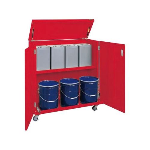 サカエ 一斗缶庫入れ庫（一斗缶・ペール缶兼用手合い・民族大移動式） W1055×D415×H1155粍 (1個)(64-5299-22) 取り寄せ商いもの
