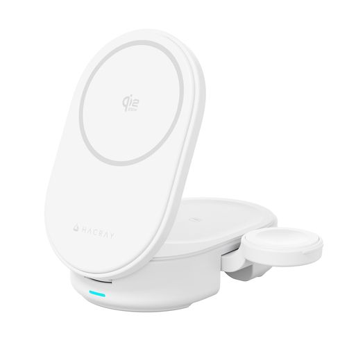 HACRAY Qi2 25W認証 3 in 1 折りたたみワイヤレス充電スタンド ホワイト(HR-T11WH) 仕入先在庫品