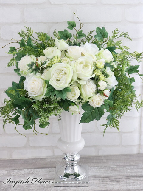 楽天市場】造花 フラワーアレンジメント インテリア 白 バラ 開店祝い