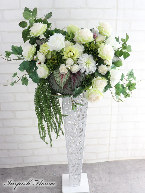 楽天市場】造花 フラワーアレンジメント インテリア 白 バラ 開店祝い