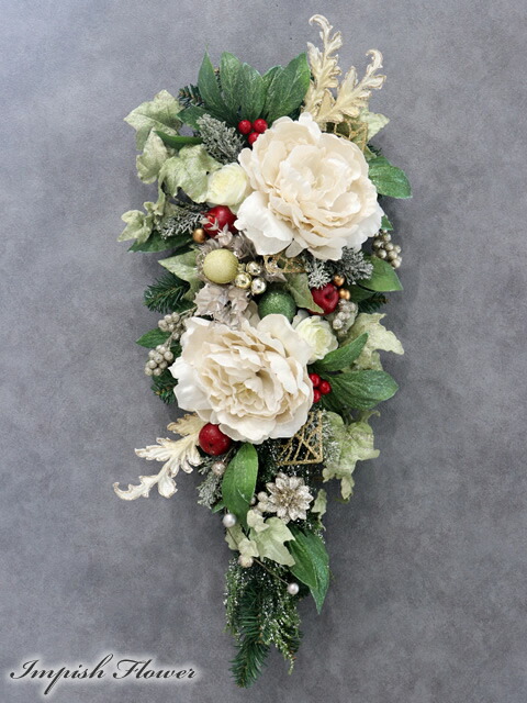 クリスマススワッグ クリスマスリース 北欧 白 壁掛け 造花 豪華 玄関 おしゃれ 花