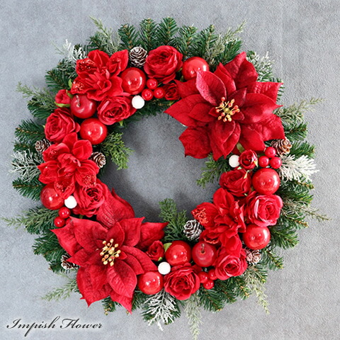 楽天市場】クリスマスリース ポインセチア 60cm 赤 特大 大きい 玄関