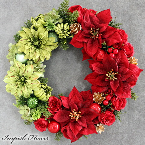 楽天市場】クリスマスリース ポインセチア 45cm 玄関 おしゃれ 造花