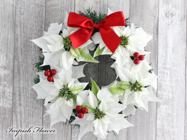 商品名【華】Xmas！♥真っ赤なポインセチアとローズのスワッグリース