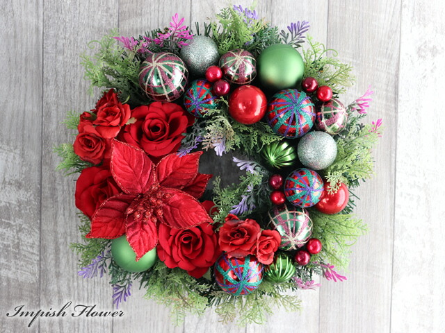 リース 造花 クリスマスリース 玄関 玄関 造花 壁掛け アートフラワー 豪華 壁掛けホビー ポインセチア クリスマリース 玄関 造花 おしゃれ クリスマス リース 壁掛け Impish From Naocolour