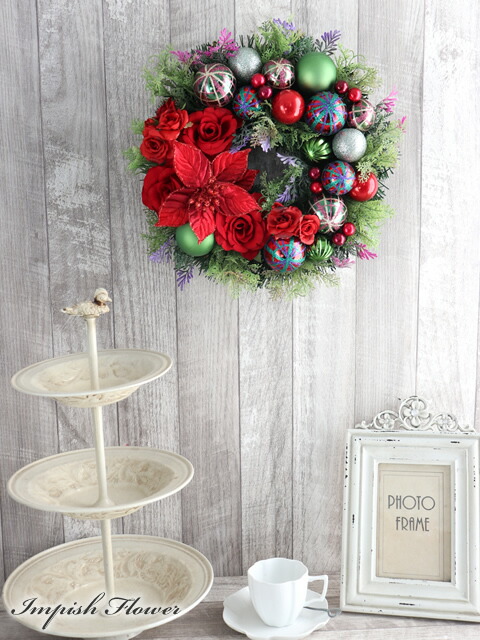 リース 造花 クリスマスリース 玄関 玄関 造花 壁掛け アートフラワー 豪華 壁掛けホビー ポインセチア クリスマリース 玄関 造花 おしゃれ クリスマス リース 壁掛け Impish From Naocolour