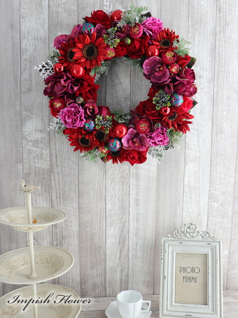 リース 造花 クリスマスリース 玄関 壁掛け アートフラワー 豪華 クリスマリース 玄関 造花 おしゃれ クリスマス 壁掛け インテリア