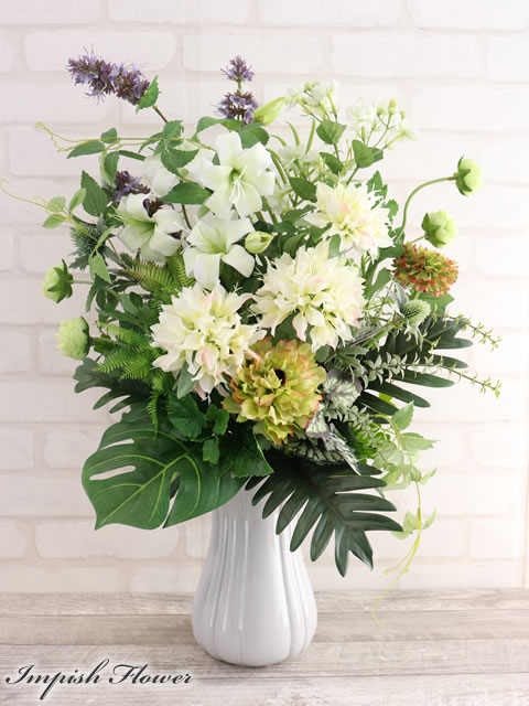 楽天市場】造花 フラワーアレンジメント インテリア 白 バラ 開店祝い