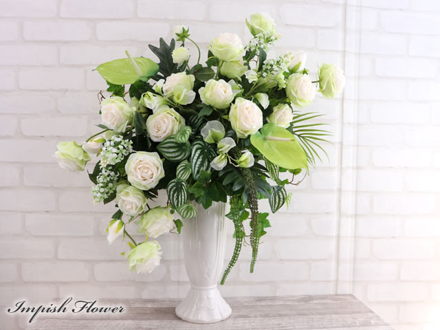楽天市場】造花 フラワーアレンジメント インテリア 白 バラ 開店祝い