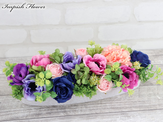 楽天市場】造花 フラワーアレンジメント 卓上 インテリア 青