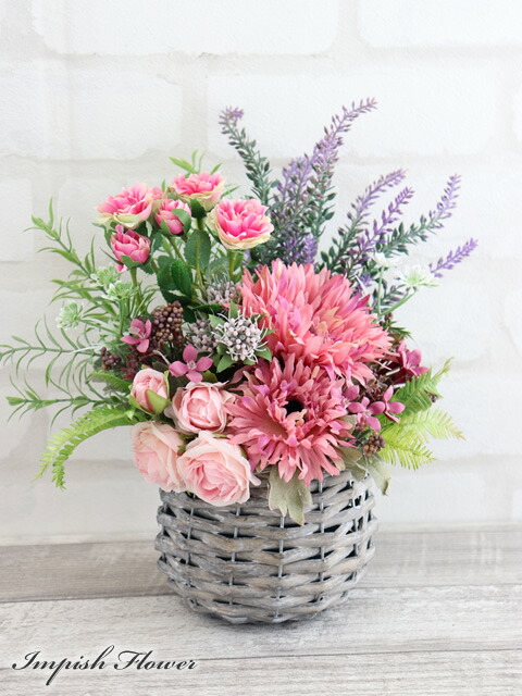 フラワーアレンジメント　造花 ひまわり・紫陽花・ラナンキュラスのBOXフラワーアレンジメント