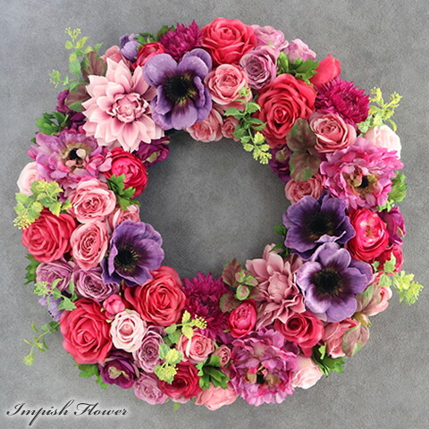 楽天市場】リース 造花 特大 壁掛け 高級 45cm 豪華 フラワーリース