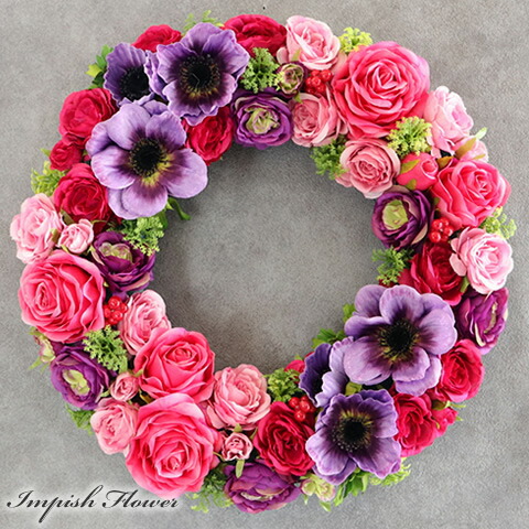 楽天市場】リース 造花 特大 壁掛け 高級 45cm 豪華 フラワーリース