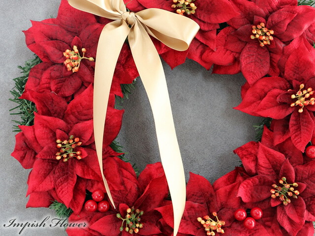 クリスマスリース 45cm ポインセチア 玄関 造花 おしゃれ 豪華 人気 赤