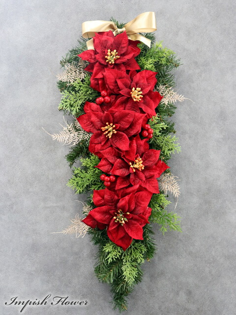 クリスマススワッグ ポインセチア クリスマスリース 玄関 おしゃれ 豪華 人気 北欧