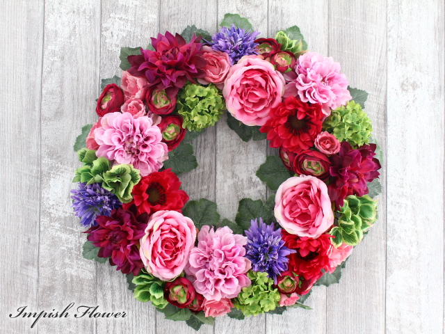 壁掛け　アーティフィシャルフラワー　造花 一点もの】壁掛けフラワーフレーム｜Mサイズ | スタイル,インテリア