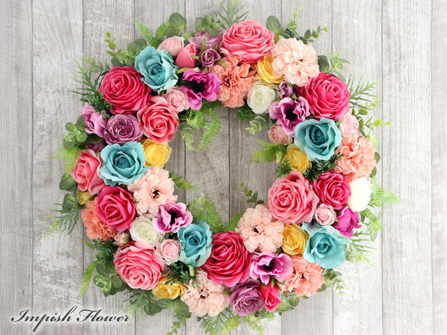 楽天市場】造花 リース 高級 豪華 特大 壁掛け アートフラワー 玄関