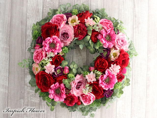 楽天市場】リース 造花 特大 壁掛け 高級 45cm 豪華 フラワーリース
