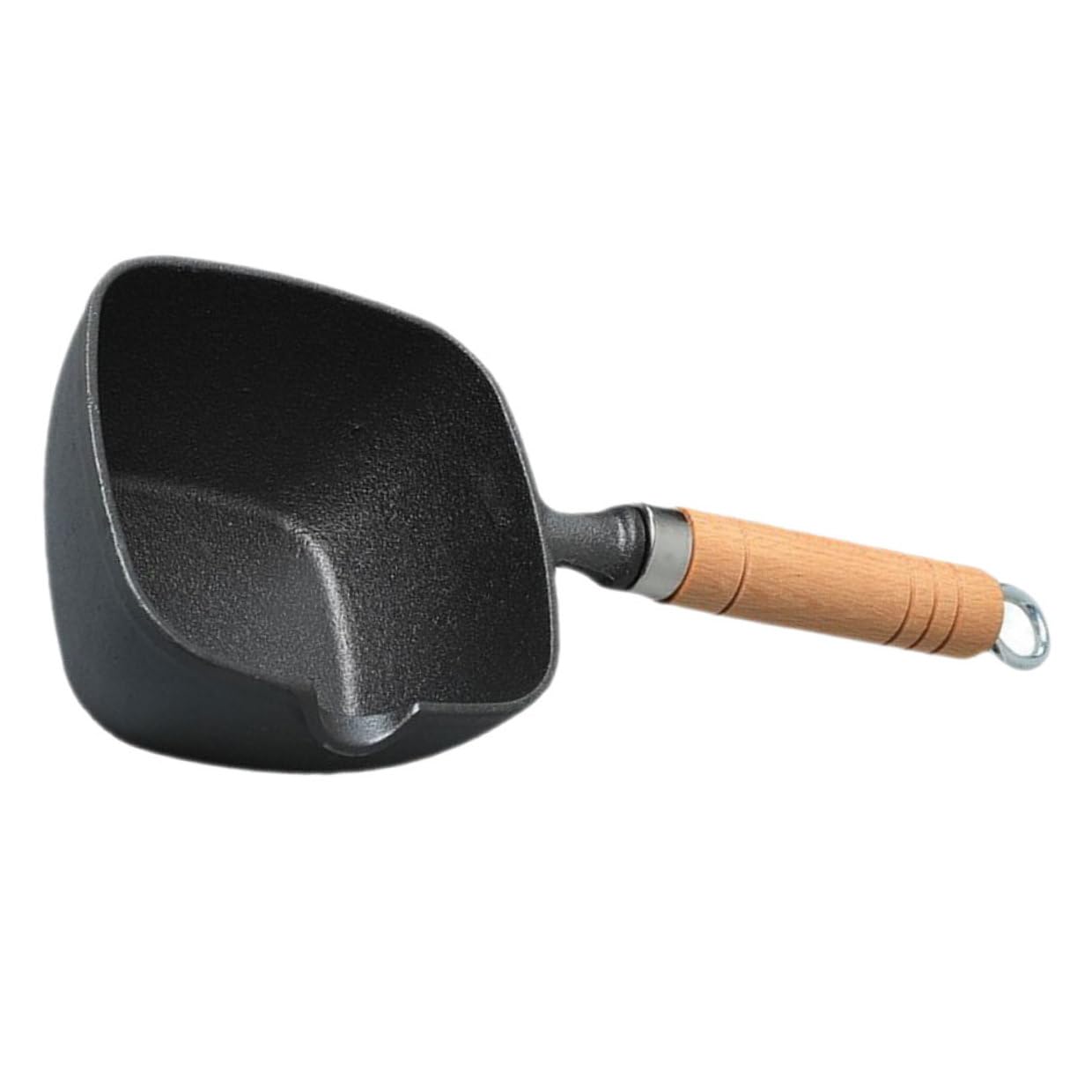 南部鉄器風 ミニパン キャストアイアン ミルクパン 鉄製 片手鍋 スクエア型 卵焼き器 目玉焼き 小鍋 ソースパン オイルパン 離乳食 キャンプ アウトドア ソロキャンプ 鉄分補給 木柄 ハンドル付き ガス火 IH対応 13cm お弁当 調｜NeoMart