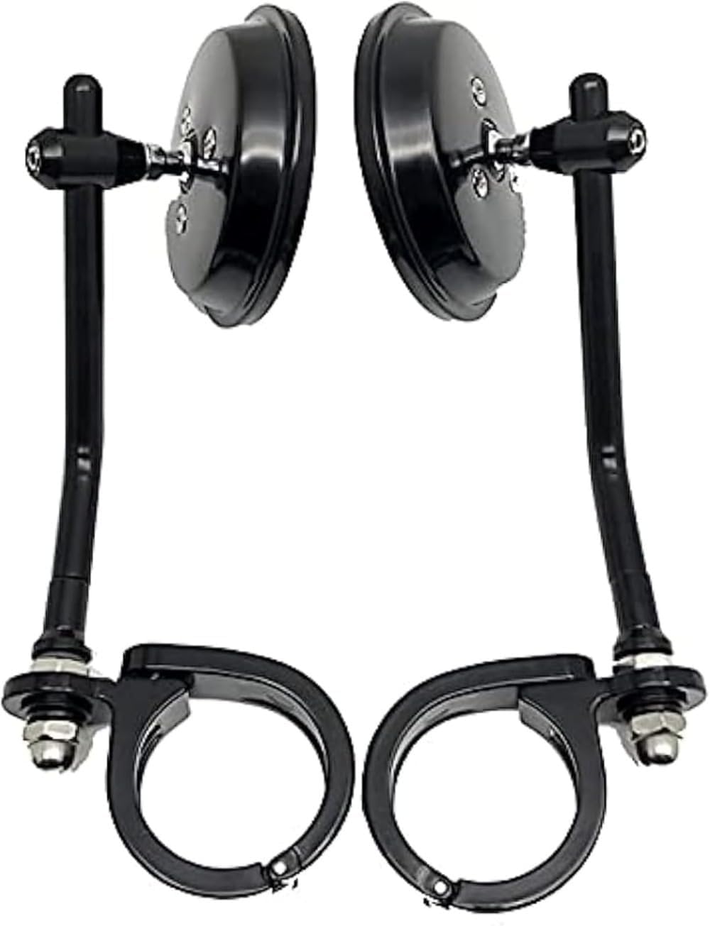 バイク ミラー 左右セット フォーククランプ式 丸型 ラウンド 38mm～41mm対応 汎用 サイドミラー レトロ カスタムパーツ オートバイ 補修 交換 ドレスアップ 艶消し ブラック 外装アクセサリー ツーリング 左右2個セット｜NeoMart