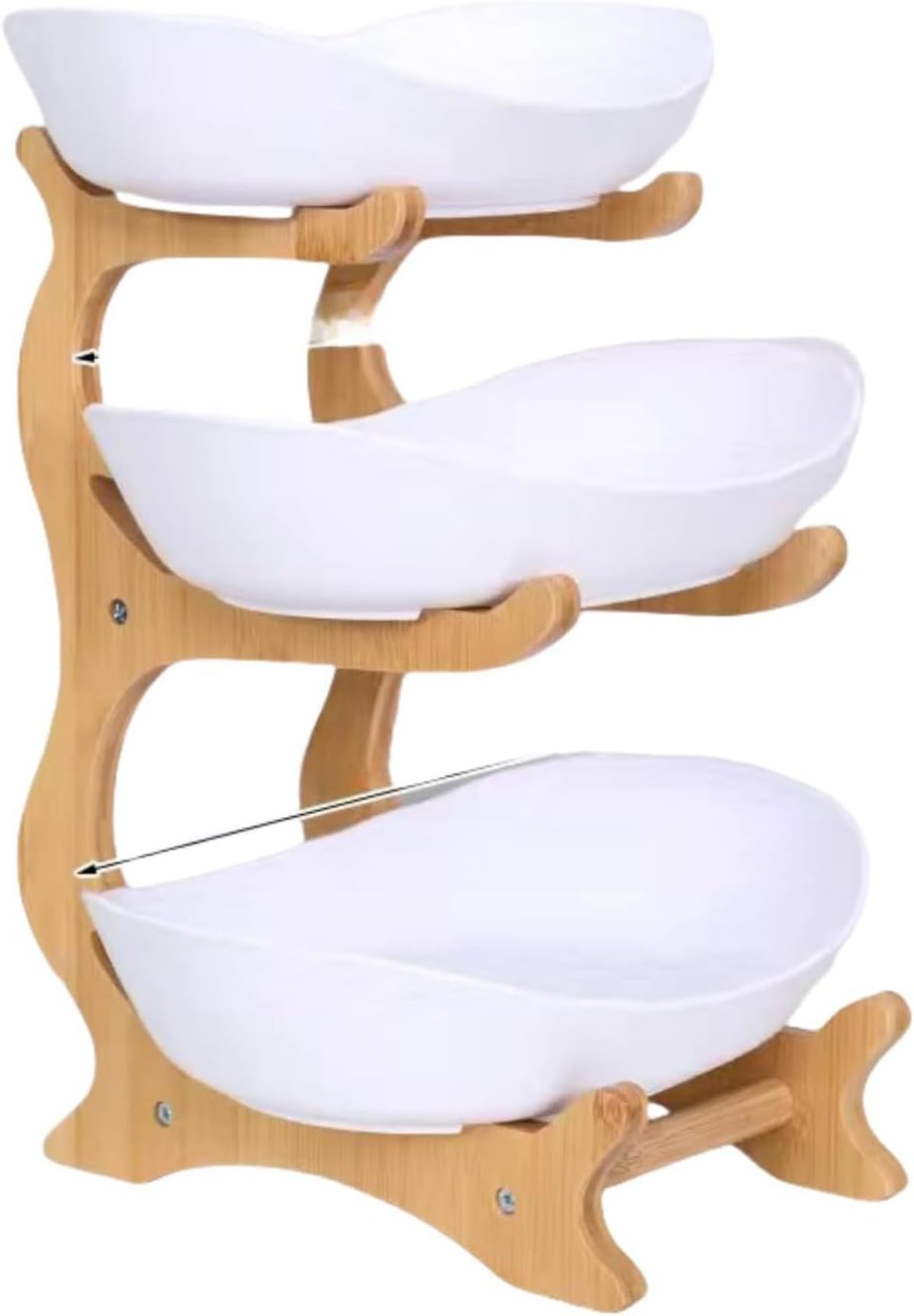 フルーツ皿 3段 フルーツバスケット 木製スタンド 陶器調 菓子器 デザートスタンド アフタヌーンティー スタンド ケーキプレート 野菜棚 小物入れ キッチン 収納 北欧 おしゃれ 盛り付け 卓上 ディスプレイ パーティー ギフト 3段プレ｜NeoMart