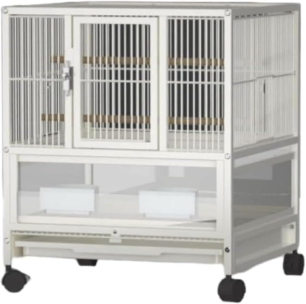 鳥かご 大型 鳥ケージ インコ ケージ 複数飼育 スタッキング 連結可能 バードケージ キャスター付き 引き出しトレー付き 掃除しやすい 手乗り 文鳥 オカメインコ 大空間 丈夫 ホワイト 室内 屋外 48.5×46×57.5cm