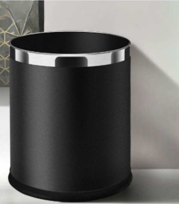 ゴミ箱 おしゃれ ステンレス 二重構造 10L スリム 丸型 ごみ箱 蓋なし 隠しゴミ袋 ダストボックス 筒型 高級感 メタリック 屋内 オフィス リビング 寝室 インテリア 屑入れ 清潔 ブラック シルバー 10リットル 25cm&times;30c｜NeoMart