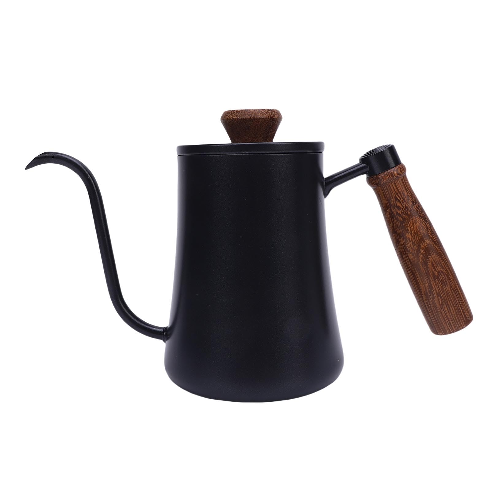 コーヒーケトル 600ml ドリップケトル ドリップポット 直火・IH対応 304ステンレス 細口 グースネック 木製ハンドル 蓋付き 珈琲 おしゃれ コーヒー用品 キャンプ アウトドア キッチンツール ブラック