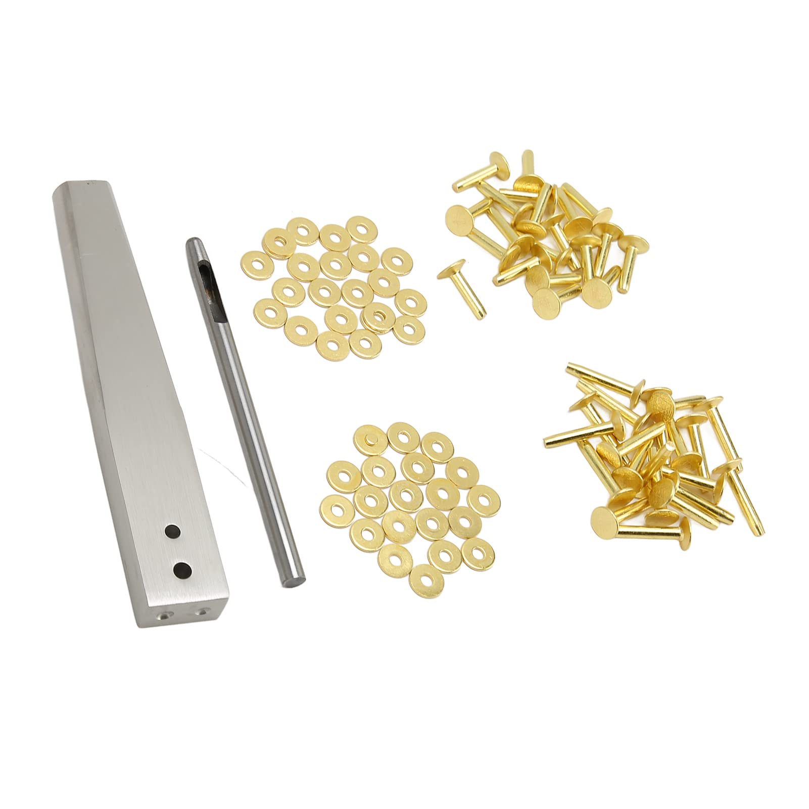 銅リベット バー 20セット 打ち具 穴あけポンチ付き レザークラフト 金具 カシメ 銅製 留め具 レザー 補修 パーツ ハンドメイド 手芸用品 透明ケース付き|NeoMart