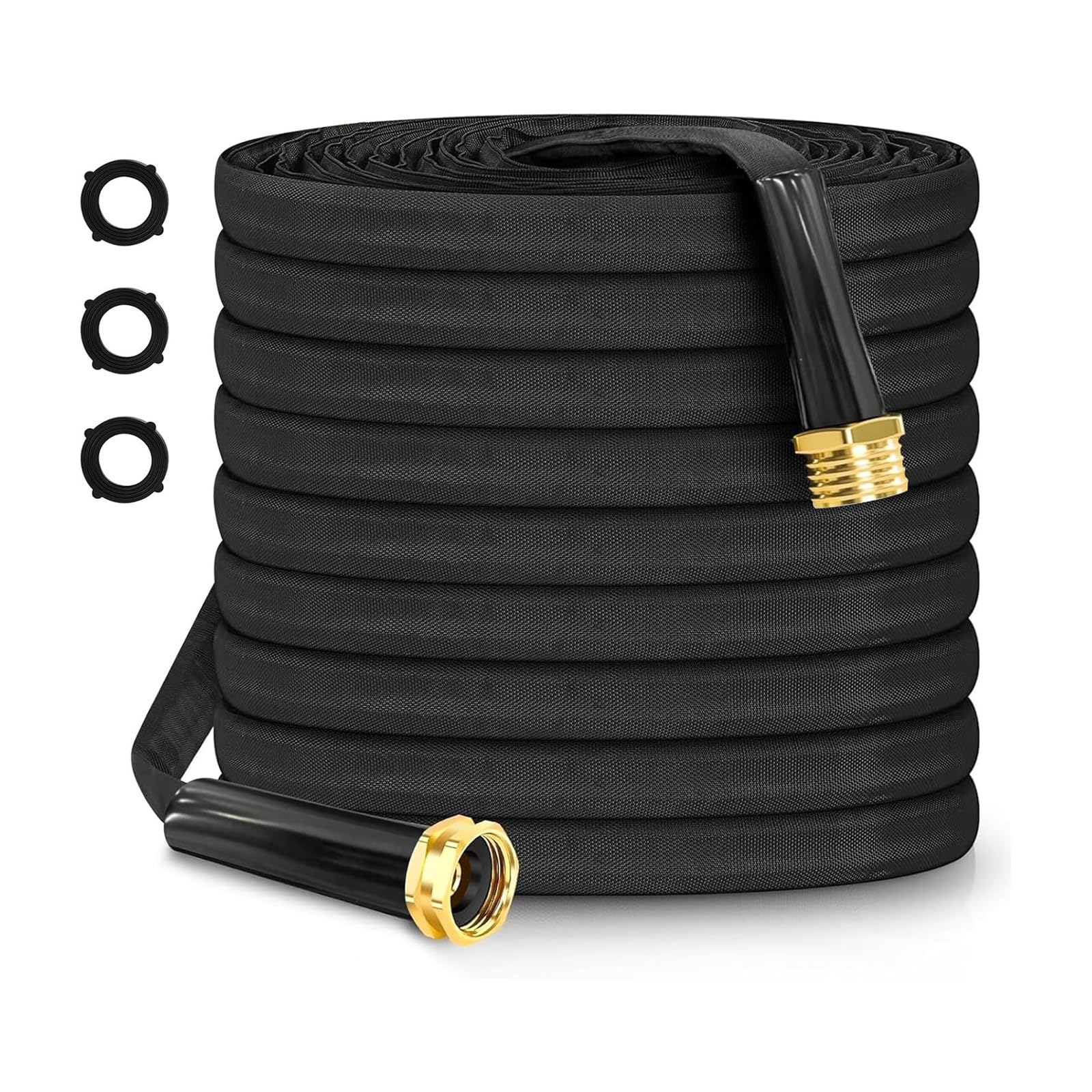 ガーデンホース 伸びる 散水ホース 伸縮ホース 3倍 伸縮 丈夫 強化 高密度 布製 3層ラテックス 軽量 耐摩耗 破裂防止 漏れ防止 真鍮 金具 継手 パッキン付 ガーデニング 園芸 庭 芝生 水やり 洗車 大掃除 掃除 収納便利 25F｜NeoMart